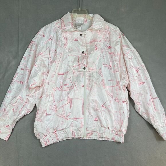 Adidas Jacket Womens Size M Vintage 90's Windbreaker White Pink All Over Print - Picture 1 of 14